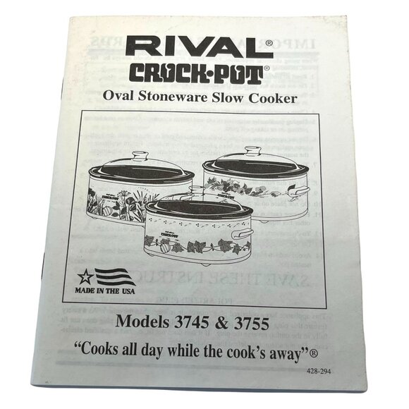 Rival Crock Pot Manual Models 3745 3755 Oval Stoneware Slow Cooker Instructions - Picture 5 of 7